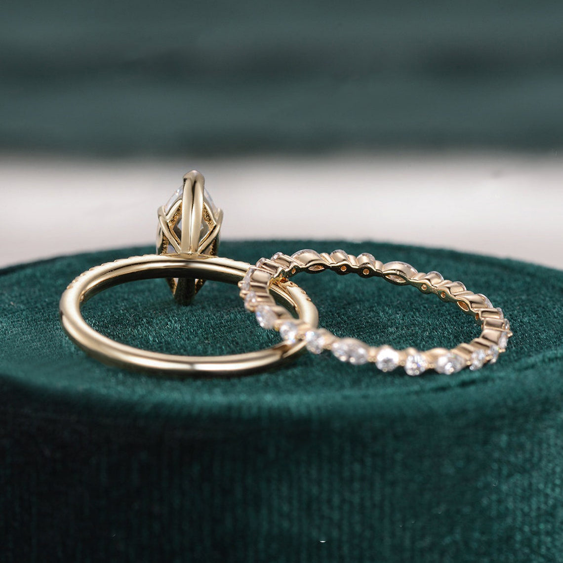 1.0 CT Marquise Shaped Moissanite Solitaire Bridal Ring Set - crownmoissanite