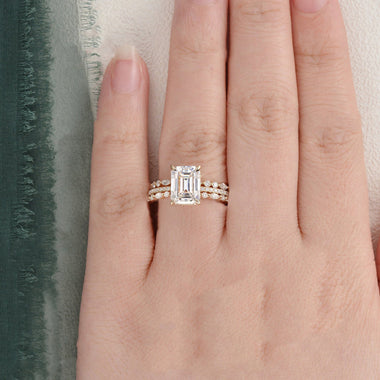 2.50 CT Emerald Cut Solitaire Style Moissanite Bridal Ring Set - crownmoissanite