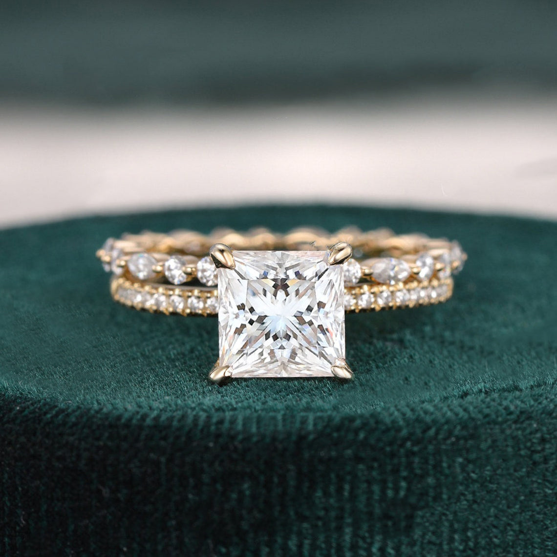 2.0 CT Princess Shaped Moissanite Solitaire Bridal Ring Set - crownmoissanite