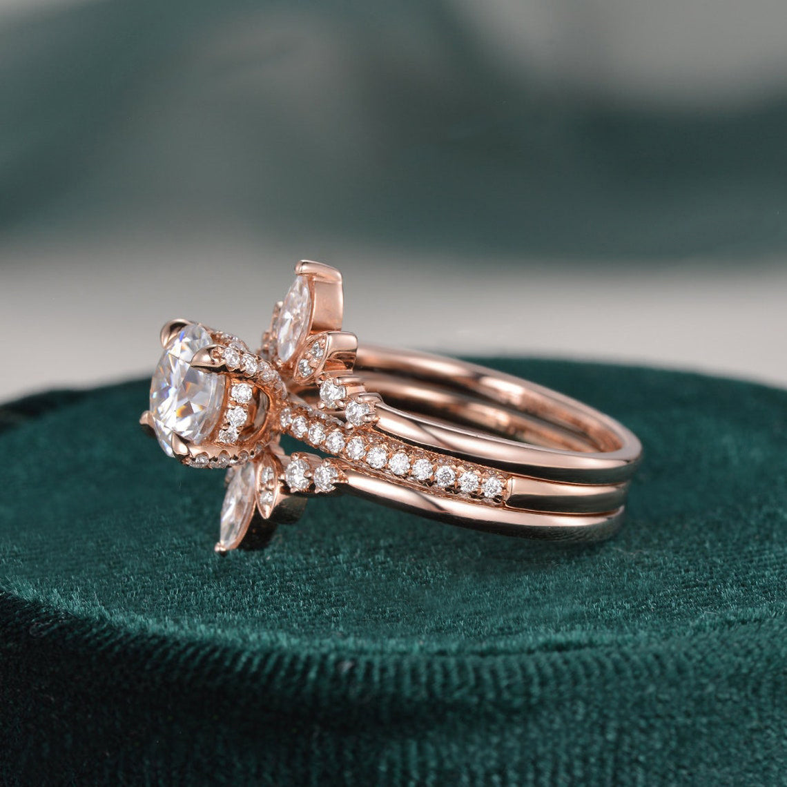 1.0 CT Round Cut Hidden Halo Moissanite Bridal Ring Set - crownmoissanite