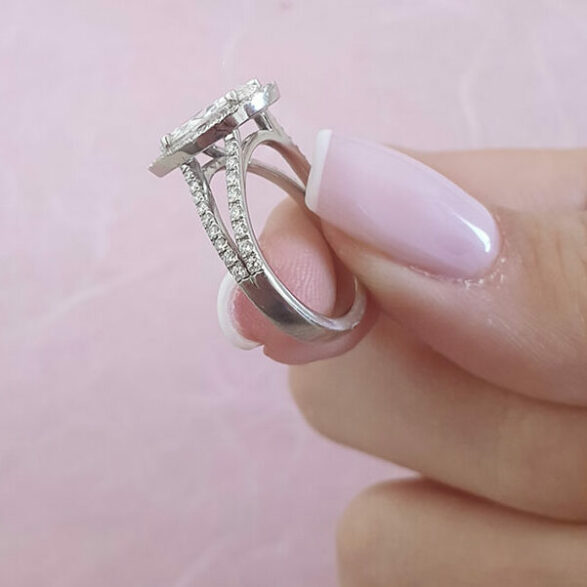 2.25 CT Pear Halo & Split Shank Moissanite Engagement Ring - crownmoissanite