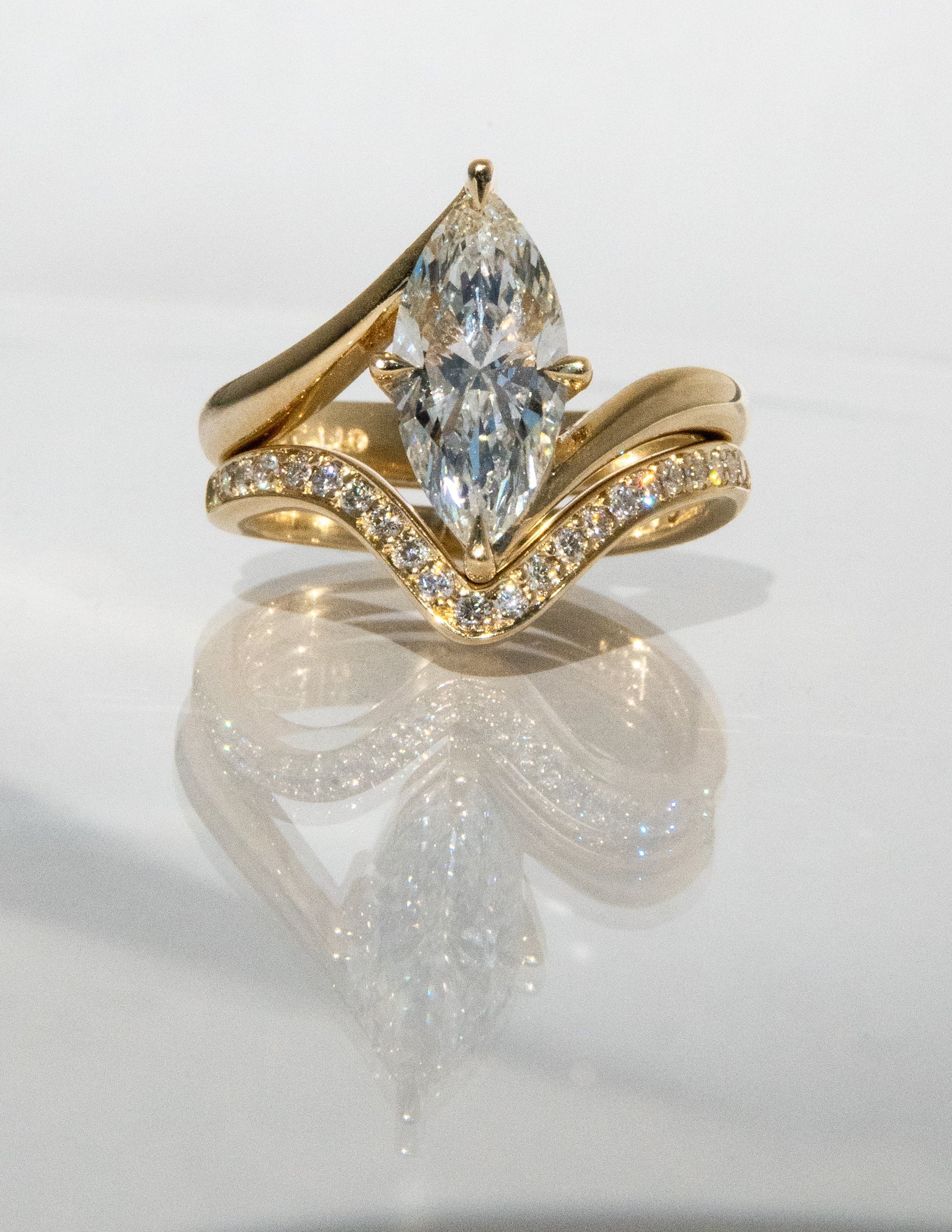 1.0 - 2.0 CT Marquise Cut Moissanite Solitaire Bridal Set