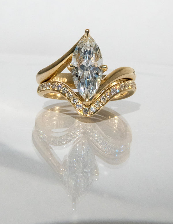 1.0 - 2.0 CT Marquise Cut Moissanite Solitaire Bridal Set