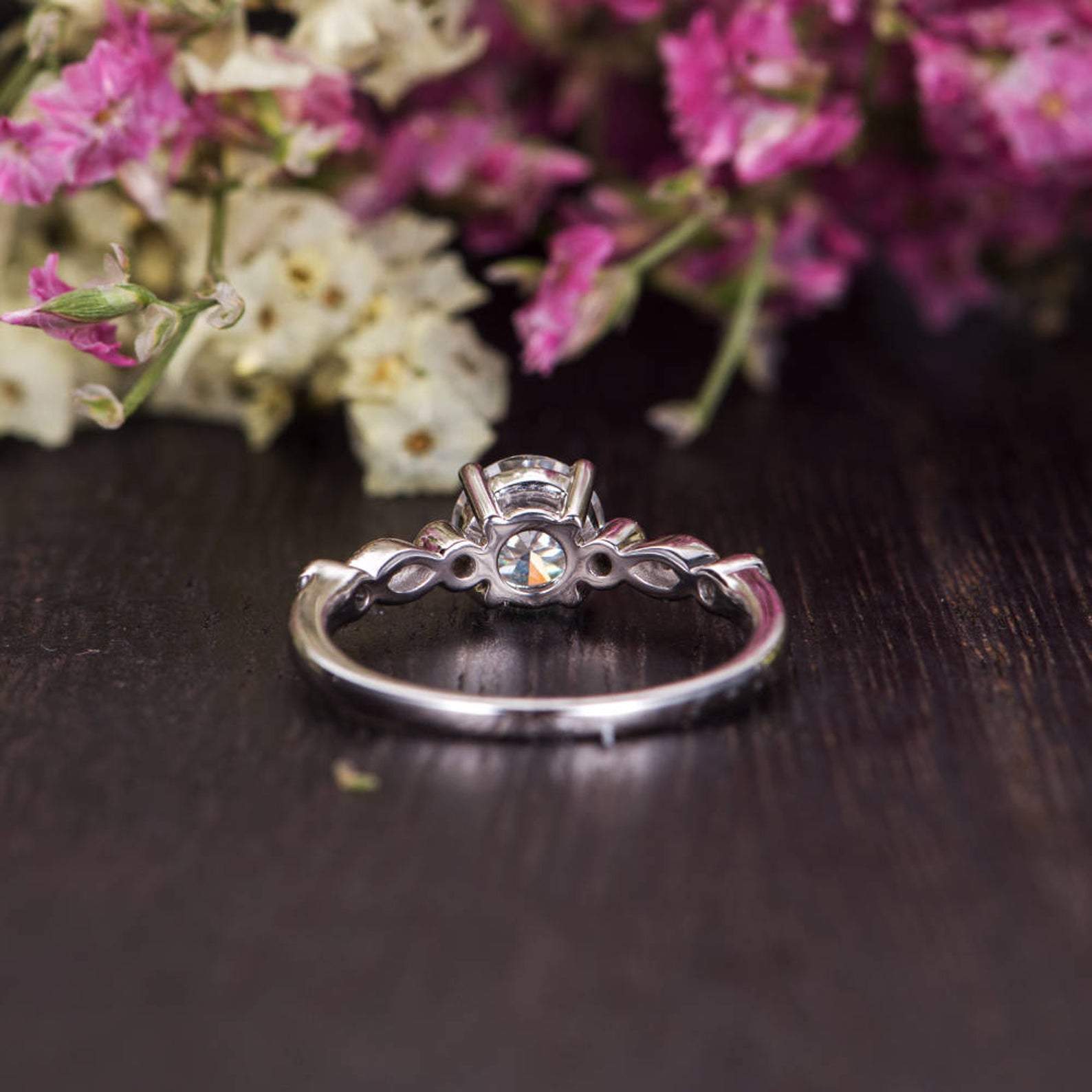 1.35 CT Round Cut Solitaire Milgrain Style Moissanite Engagement Ring - crownmoissanite