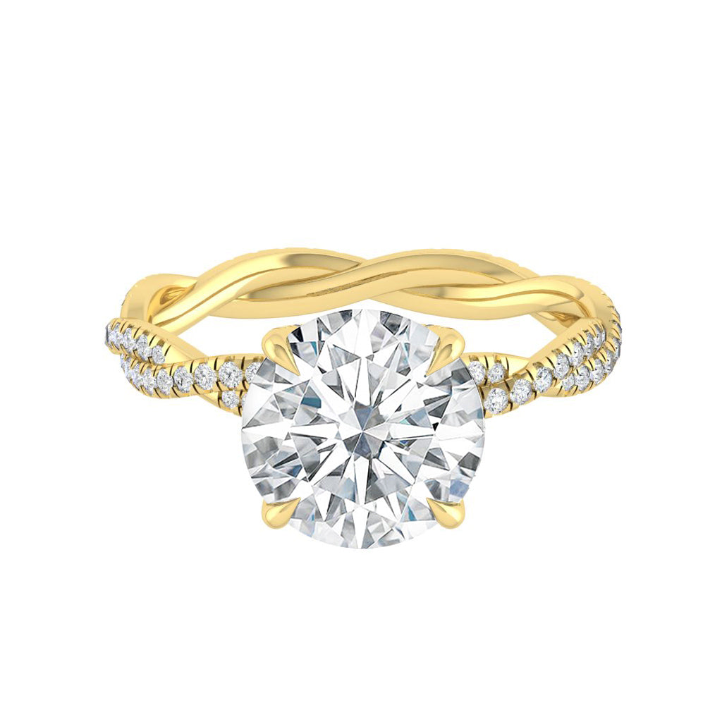 4.11 CT Round Cut Twisted Pave Moissanite Engagement Ring - crownmoissanite