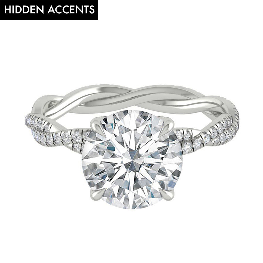 4.11 CT Round Cut Twisted Pave Moissanite Engagement Ring - crownmoissanite