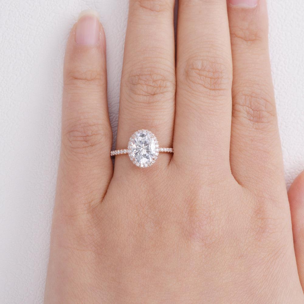 1.91 CT Oval Cut Halo Pave Moissanite Engagement Ring - crownmoissanite