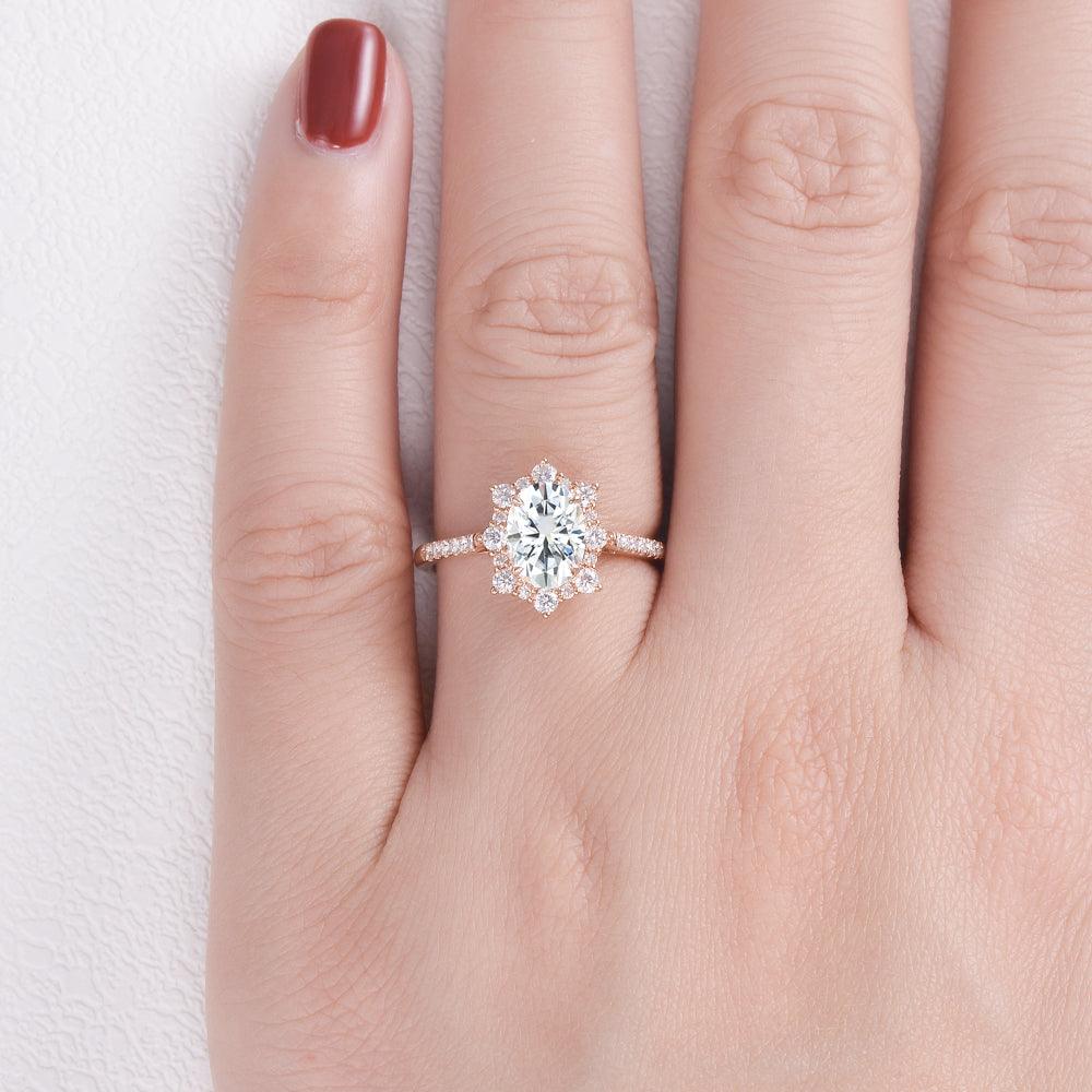 1.33 CT Oval Cut Halo Pave Moissanite Engagement Ring - crownmoissanite
