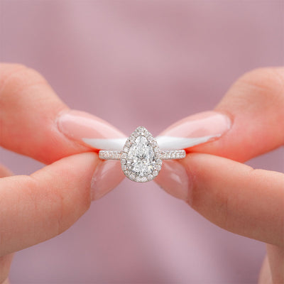 1.33 CT Pear Cut Halo Moissanite Engagement Ring - crownmoissanite
