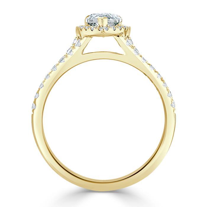 0.75 CT Pear Cut Halo Split Shank Setting Moissanite Engagement Ring - crownmoissanite