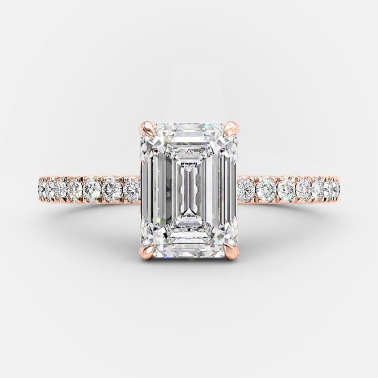 1.60 CT Emerald Shaped Moissanite Hidden Halo Engagement Ring - crownmoissanite