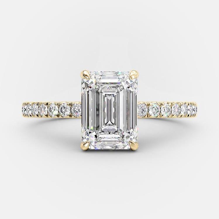 1.60 CT Emerald Shaped Moissanite Hidden Halo Engagement Ring - crownmoissanite