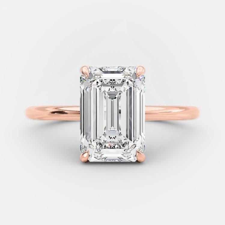2.0 CT Emerald Shaped Moissanite Hidden Halo Engagement Ring - crownmoissanite