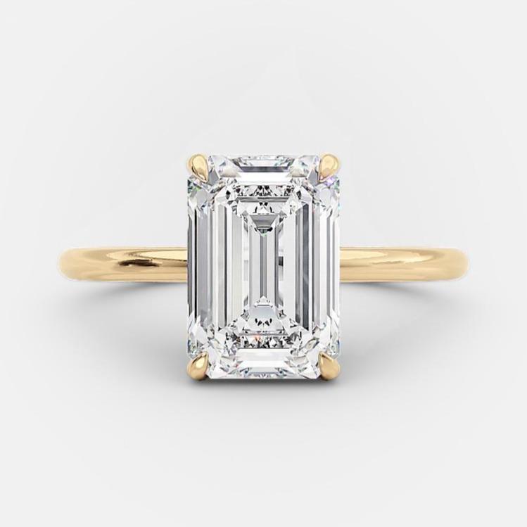 2.0 CT Emerald Shaped Moissanite Hidden Halo Engagement Ring - crownmoissanite