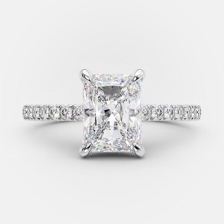 2.1 CT Radiant Shaped Moissanite Hidden Halo Engagement Ring - crownmoissanite