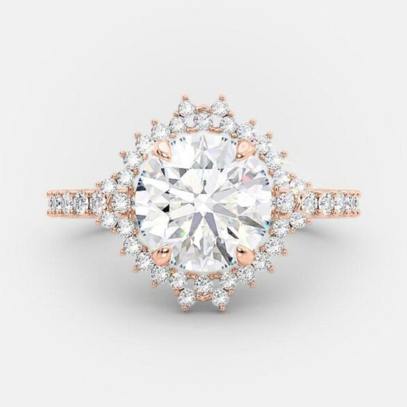2.0 CT Round Shaped Moissanite Cluster Engagement Ring - crownmoissanite