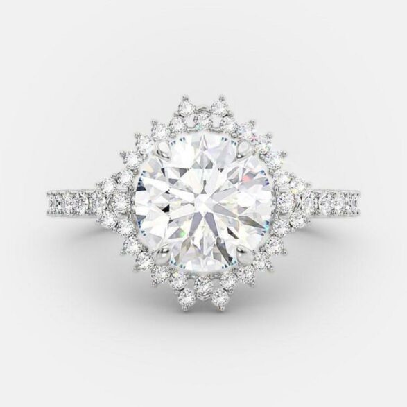 2.0 CT Round Shaped Moissanite Cluster Engagement Ring - crownmoissanite