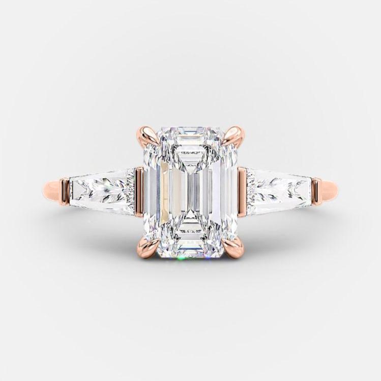 2.23 CT Emerald Cut Three Stone Moissanite Engagement Ring - crownmoissanite