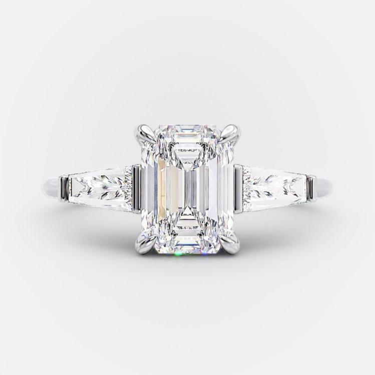 2.23 CT Emerald Cut Three Stone Moissanite Engagement Ring - crownmoissanite
