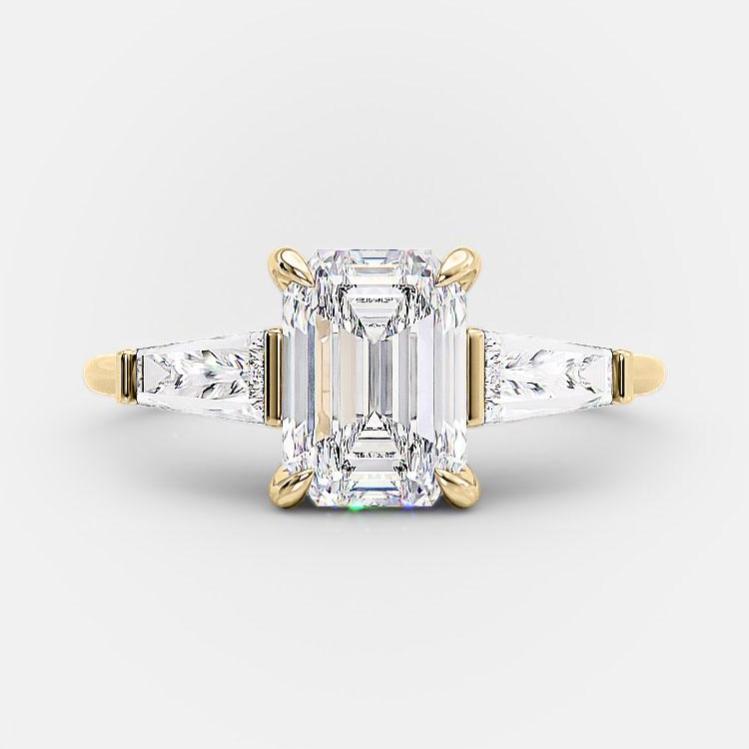 2.23 CT Emerald Cut Three Stone Moissanite Engagement Ring - crownmoissanite