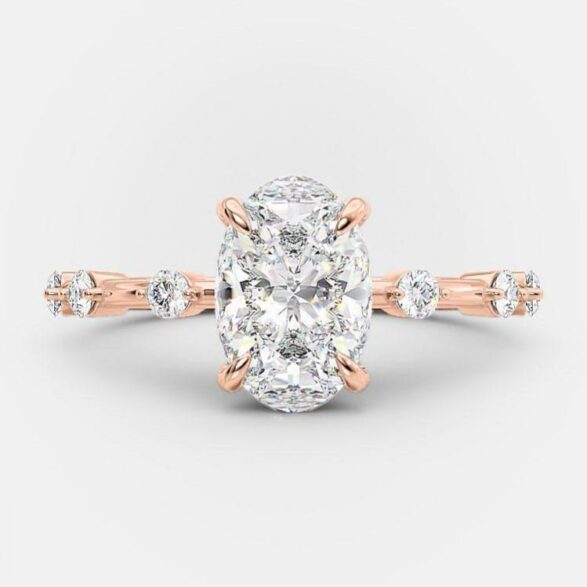 2.10 CT Oval Cut Solitaire & Dainty Pave Moissanite Engagement Ring - crownmoissanite