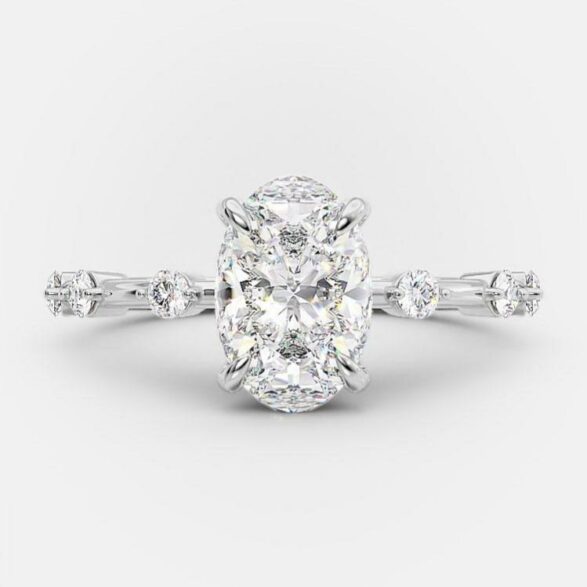 2.10 CT Oval Cut Solitaire & Dainty Pave Moissanite Engagement Ring - crownmoissanite