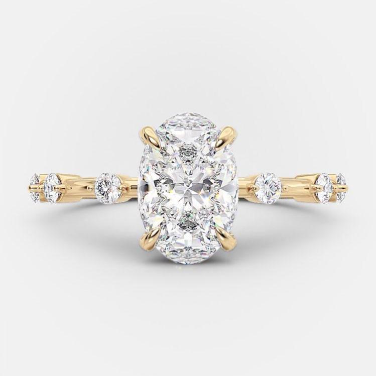 2.10 CT Oval Cut Solitaire & Dainty Pave Moissanite Engagement Ring - crownmoissanite