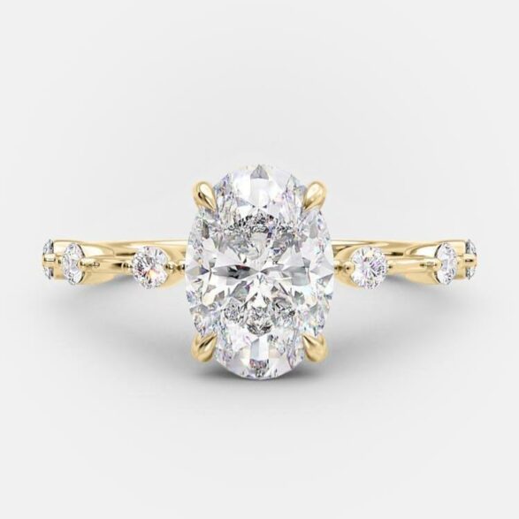 2.1 CT Oval Dainty Pave Moissanite Engagement Ring - crownmoissanite