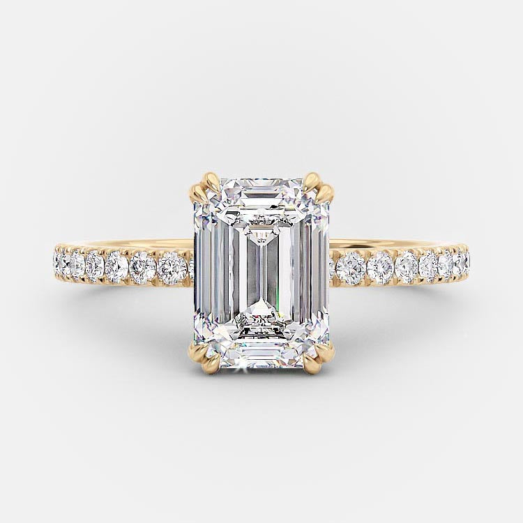 1.55 CT Emerald Shaped Moissanite Hidden Halo Engagement Ring - crownmoissanite