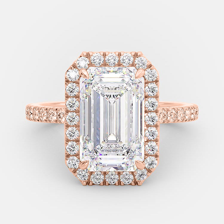 3.18 CT Emerald Cut Halo Style Moissanite Engagement Ring - crownmoissanite