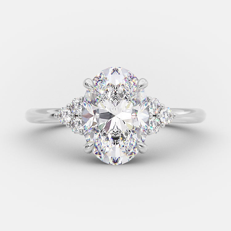 2.72 CT Oval Cut Cluster Setting Moissanite Engagement Ring - crownmoissanite