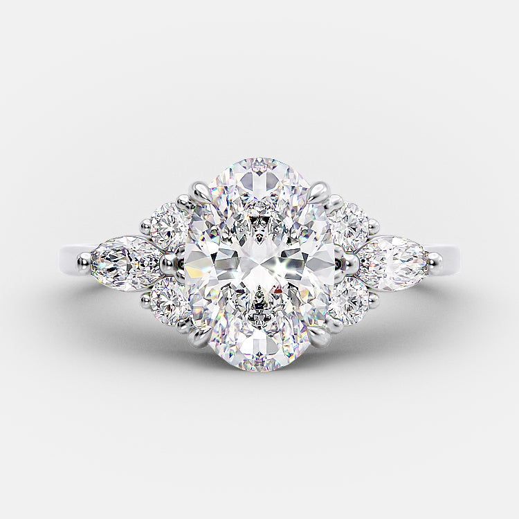 2.1 CT Oval Shaped Moissanite Cluster Engagement Ring - crownmoissanite