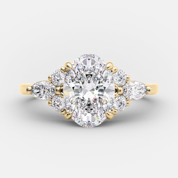 2.1 CT Oval Shaped Moissanite Cluster Engagement Ring - crownmoissanite