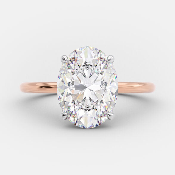 2.72 CT Oval Solitaire & Hidden Halo Moissanite Engagement Ring - crownmoissanite