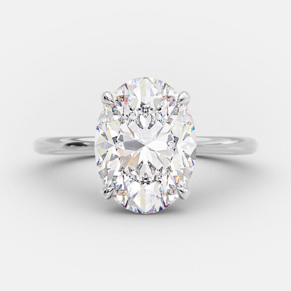 2.72 CT Oval Solitaire & Hidden Halo Moissanite Engagement Ring - crownmoissanite