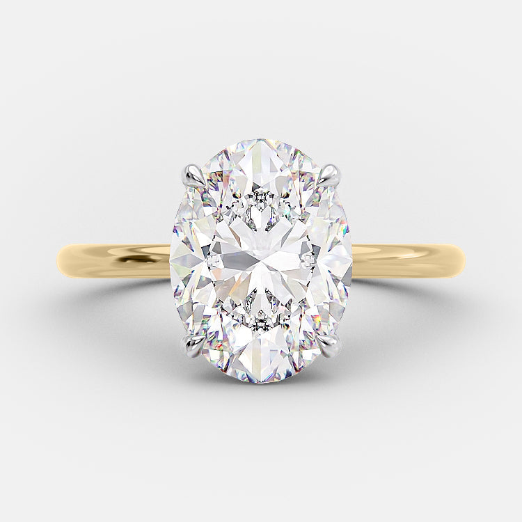 2.72 CT Oval Solitaire & Hidden Halo Moissanite Engagement Ring - crownmoissanite