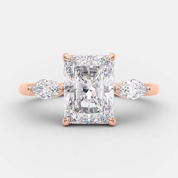 2.54 CT Radiant Three Stone Moissanite Engagement Ring - crownmoissanite