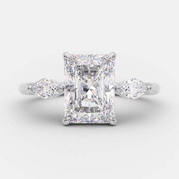 2.54 CT Radiant Three Stone Moissanite Engagement Ring - crownmoissanite