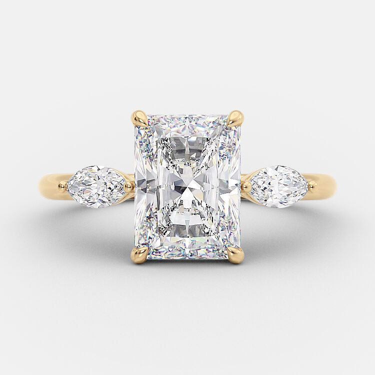 2.54 CT Radiant Three Stone Moissanite Engagement Ring - crownmoissanite