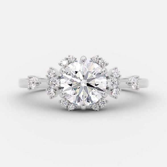 1.0 CT Round Cut Cluster Art Deco Style Moissanite Engagement Ring - crownmoissanite
