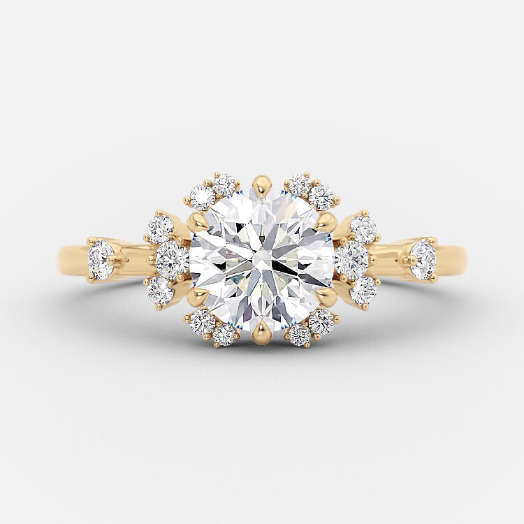 1.0 CT Round Cut Cluster Art Deco Style Moissanite Engagement Ring - crownmoissanite