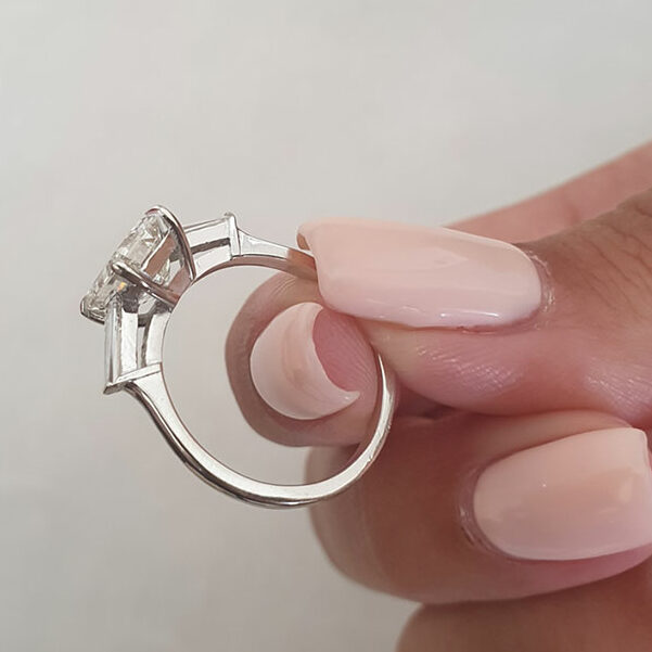 2.23 CT Emerald Cut Three Stone Moissanite Engagement Ring - crownmoissanite