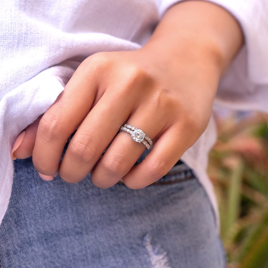 0.16 CT Round Shaped Moissanite Milgrain Wedding Band - crownmoissanite