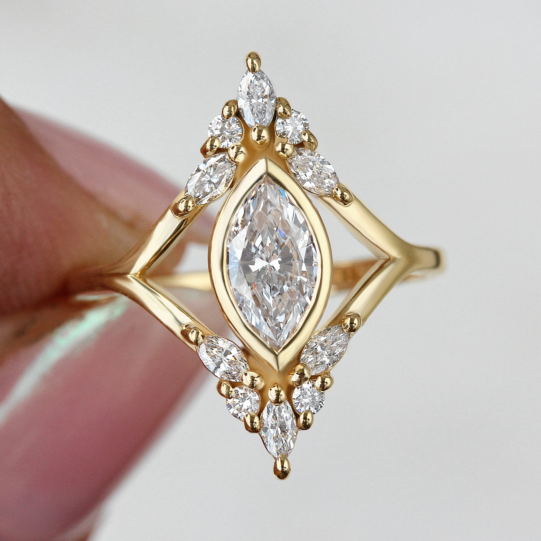 0.50 CT Marquise Moissanite Unique Engagement Ring
