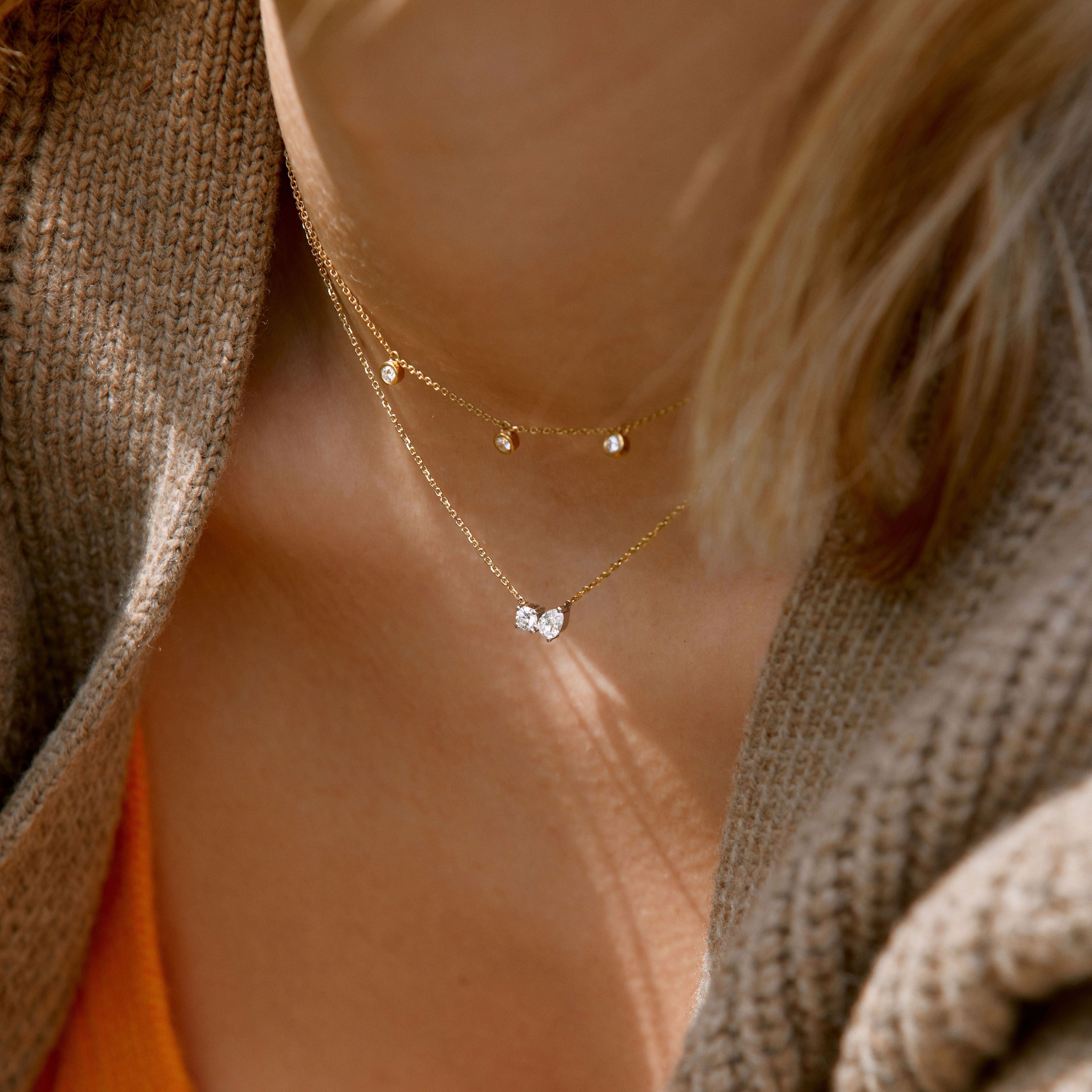 0.42 TCW Round & Pear Moissanite Diamond Two Stones Pendent Necklace - crownmoissanite