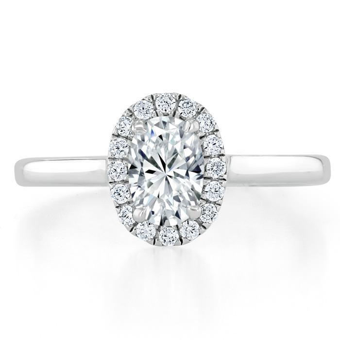0.75 CT Oval Shaped Moissanite Halo Engagement Ring - crownmoissanite