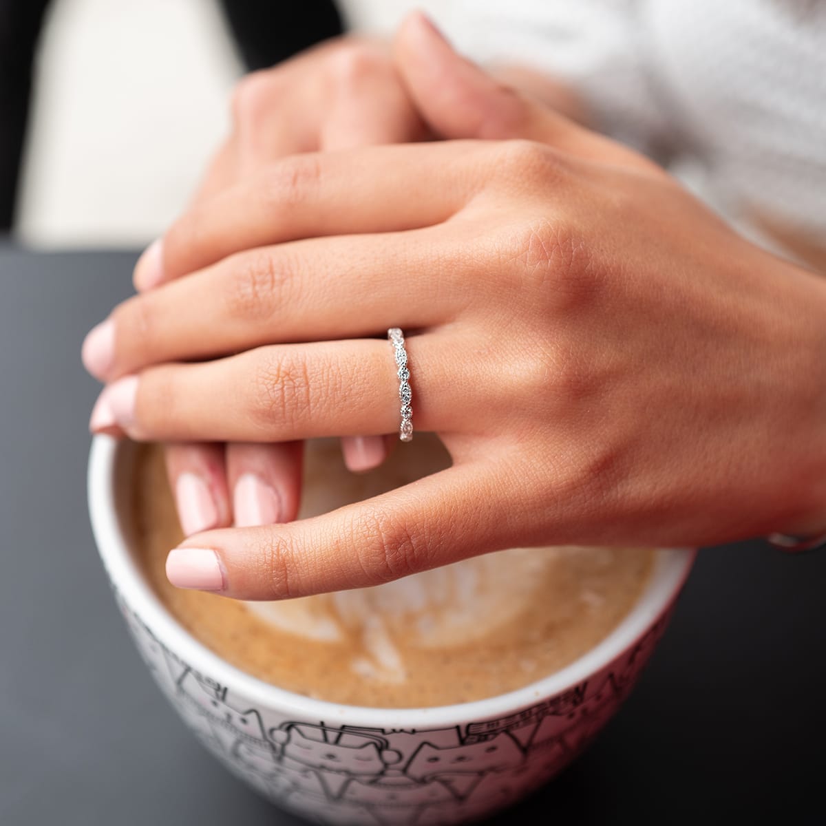 0.16 CT Round Shaped Moissanite Milgrain Wedding Band - crownmoissanite