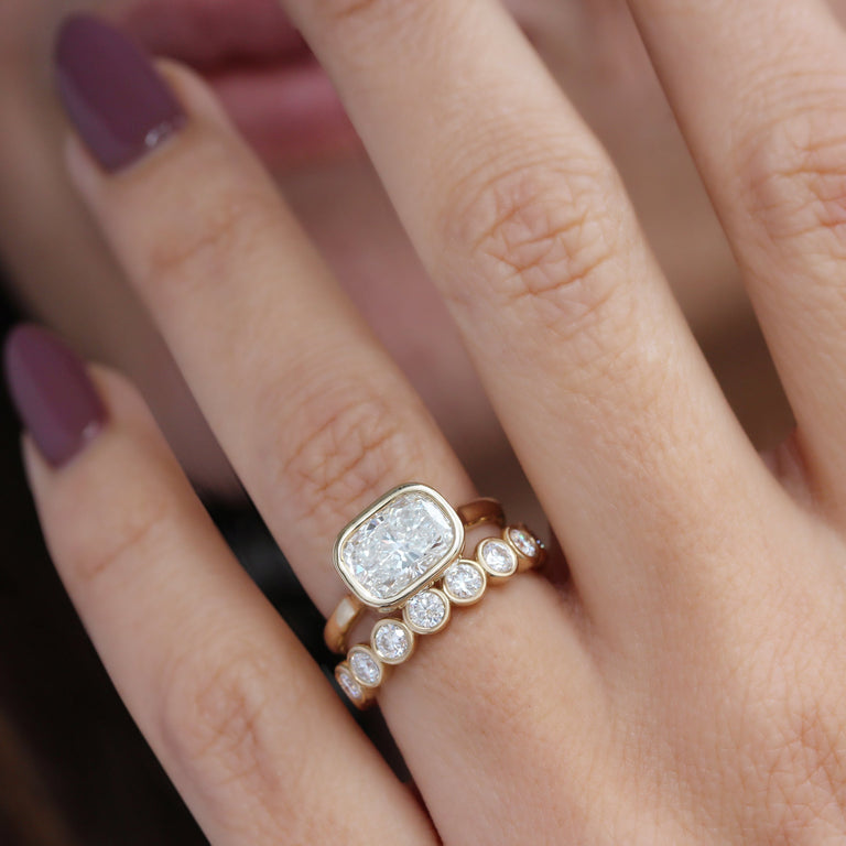 2.0 CT East West Cushion Moissanite Bezel Engagement Ring