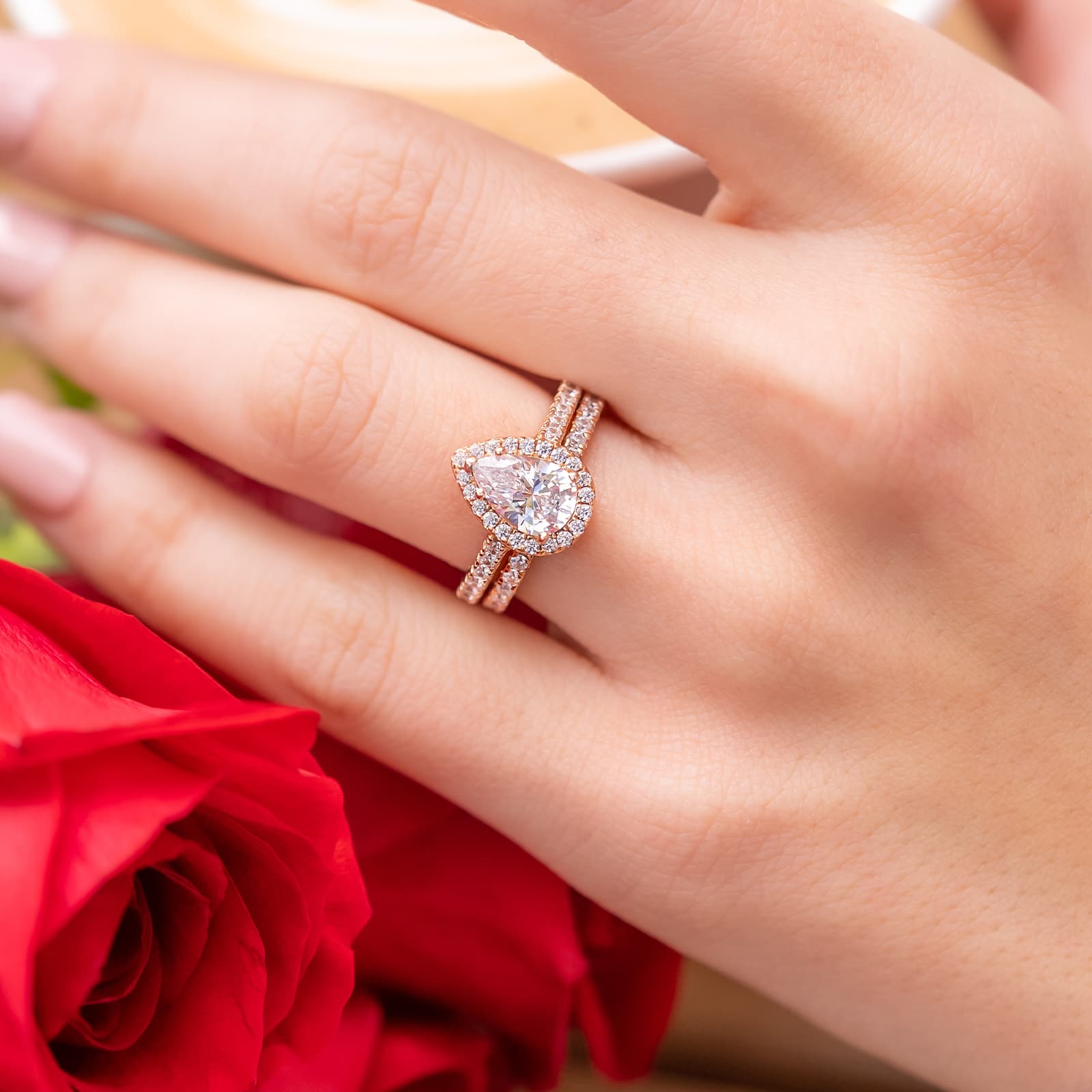 1.33 CT Pear Moissanite Diamond Halo Engagement Ring - crownmoissanite