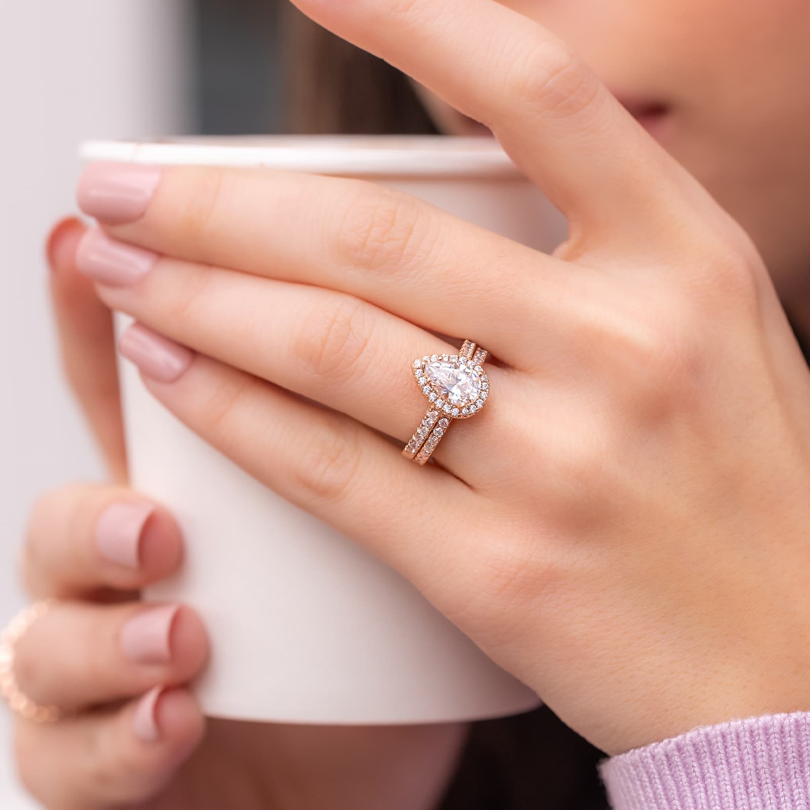 1.33 CT Pear Moissanite Diamond Halo Engagement Ring - crownmoissanite